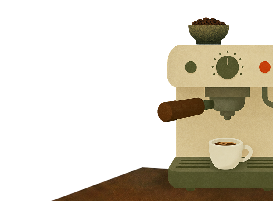 Espresso machine with coffee plant illustration